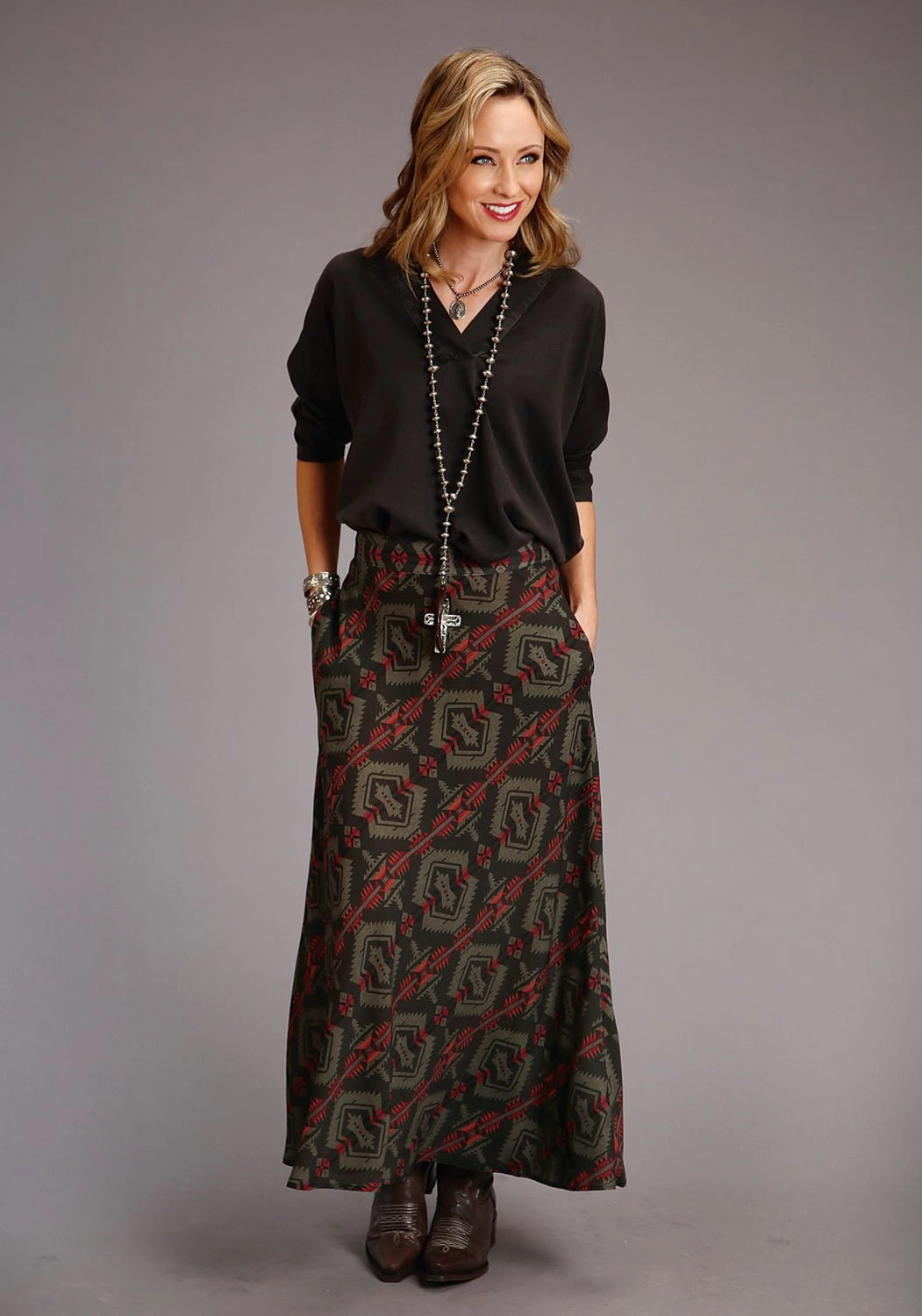 Stetson Womens Flat Weave Blanket Brown/Red 100% Rayon Skirt Custom made