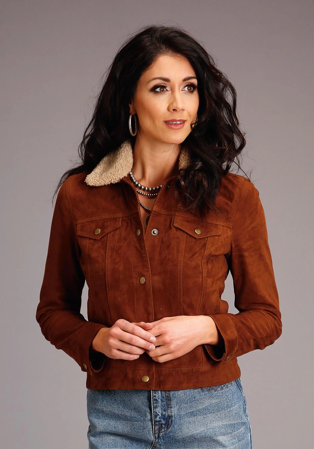 Stetson Womens Ginger Brown Leather Suede Jean Jacket Contoured Back Panel TearResistant Reinforcements