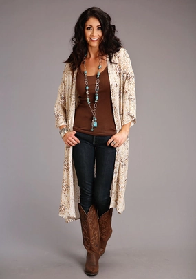 Cold Weather Must-Have Stetson Womens Gold Rayon/Nylon Herringbone Kimono Aztec Cardigan