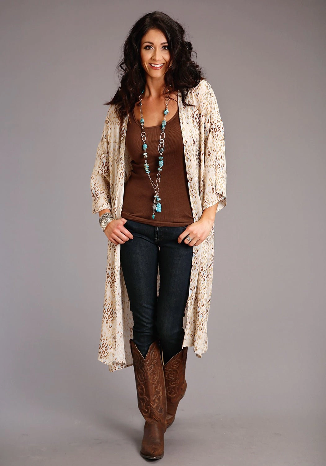 Cold Weather Must-Have Stetson Womens Gold Rayon/Nylon Herringbone Kimono Aztec Cardigan