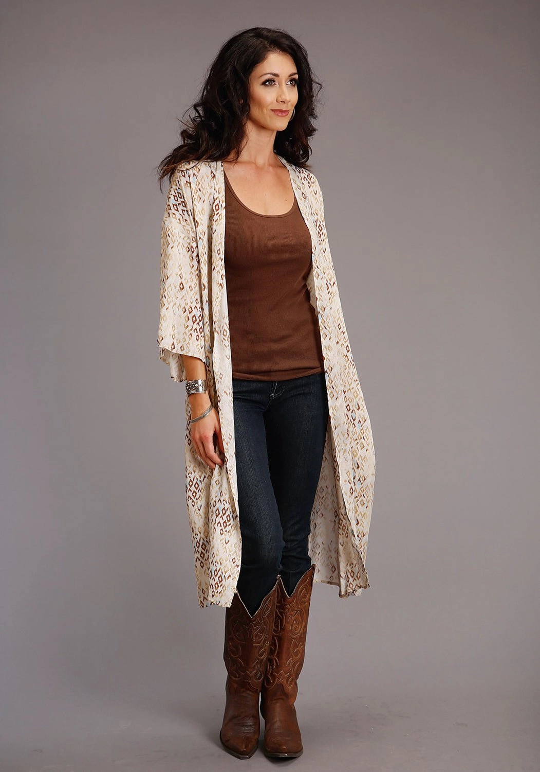 Stetson Womens Gold Rayon/Nylon Herringbone Kimono Aztec Cardigan Soft Warm Layers