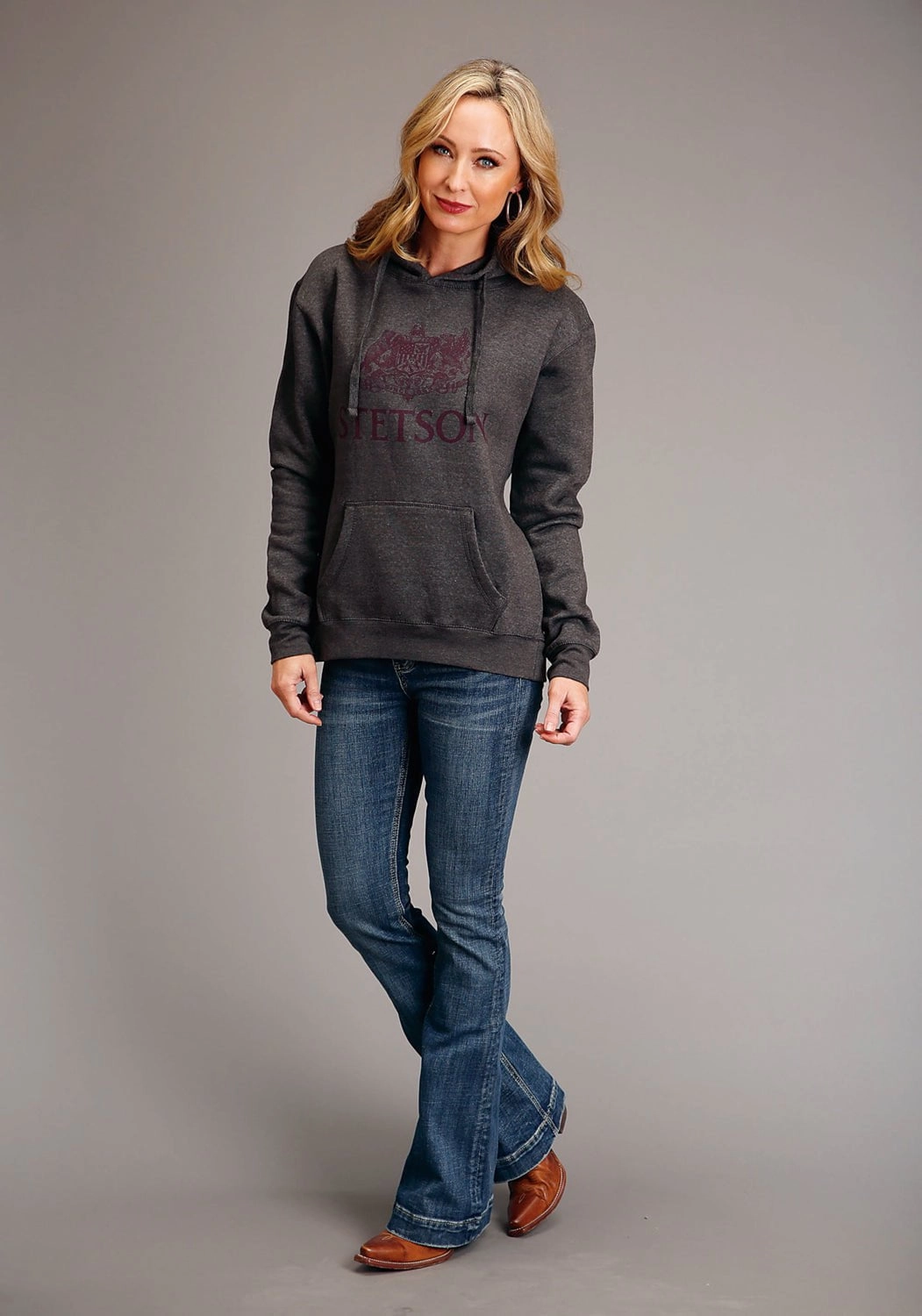 Comfy chic Layered Must-Have Stetson Womens Graphite Grey Cotton Blend Crest Logo Hoodie