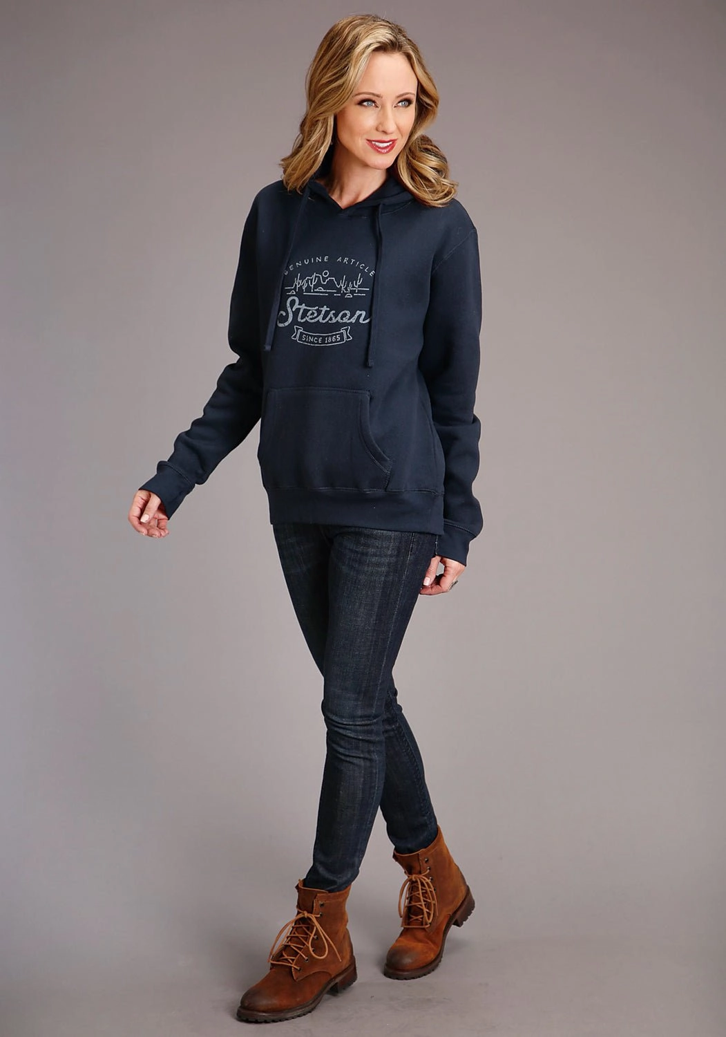 Stretch Knit Comfort Knit Piece Stetson Womens Navy Cotton Blend Mountain Screenprint Hoodie