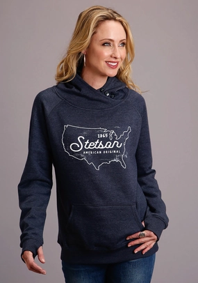 Non Restrictive Cut Odor Control Technology Stetson Womens Navy Cotton Blend Original Usa Hoodie