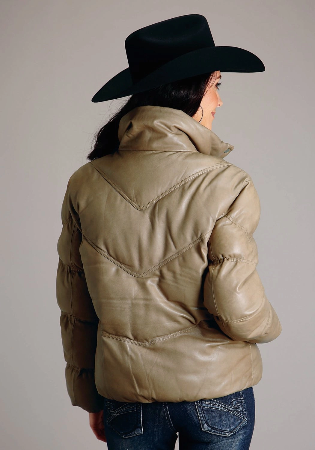 Stetson Womens Puffy Chevron Tan Leather Leather Jacket Soft Interior Coating Transitional Layer