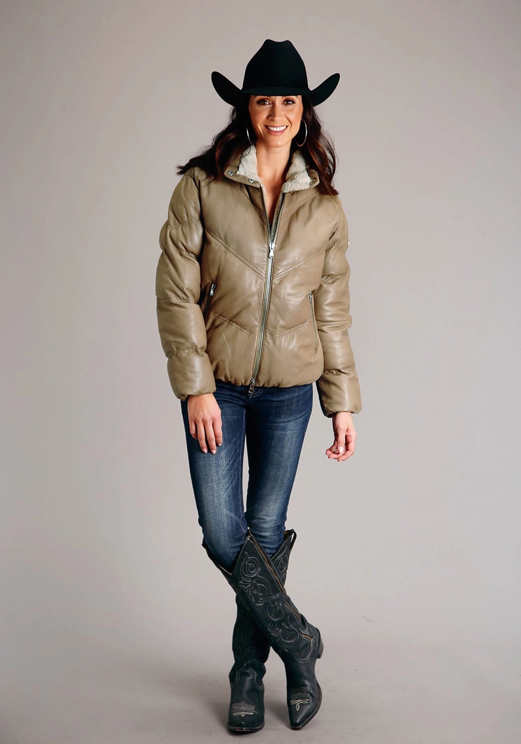 Stetson Womens Puffy Chevron Tan Leather Leather Jacket DurableOuterShell