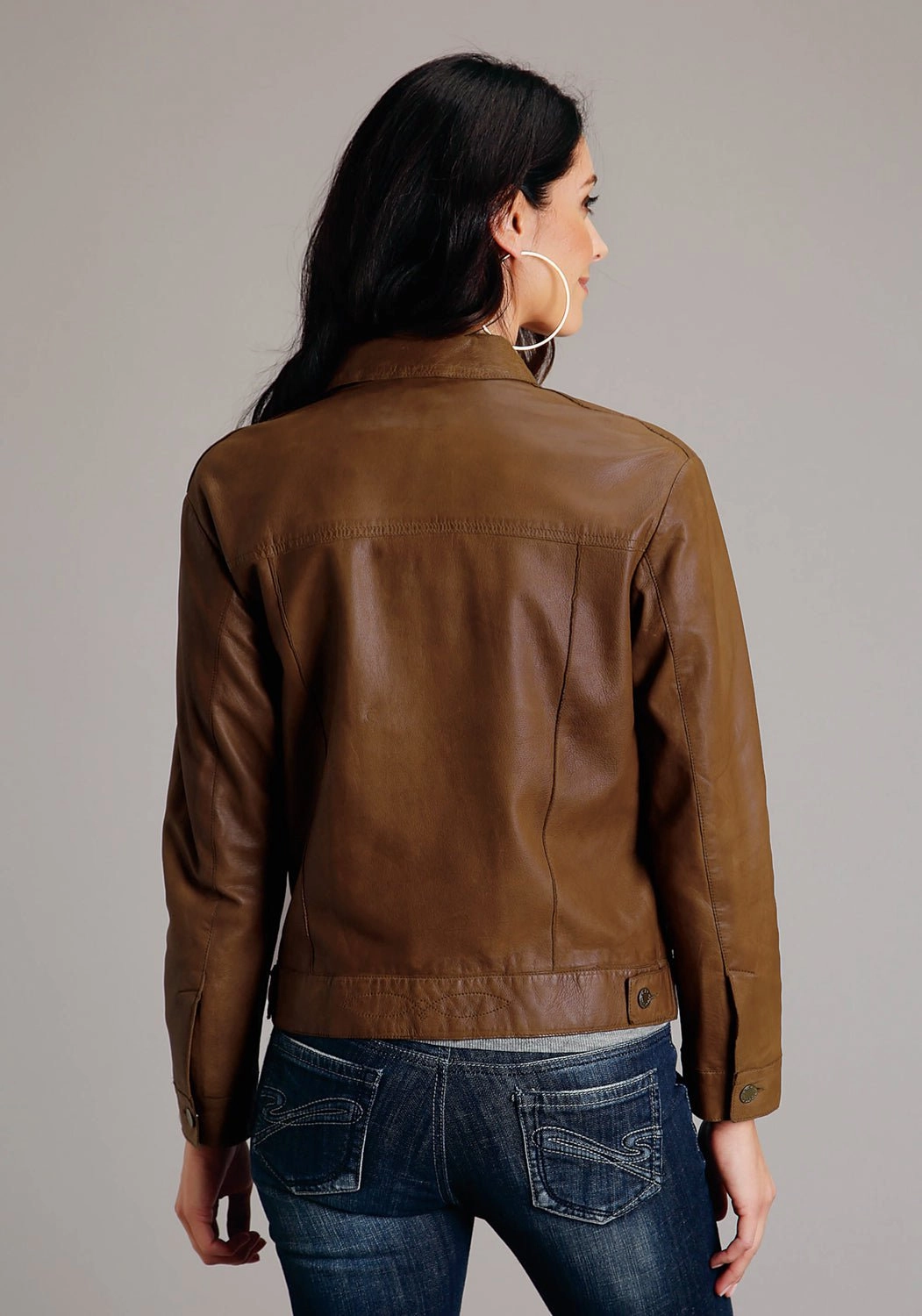 Stetson Womens Smooth Jean Brown Leather Leather Jacket Quick Access Hidden Pockets