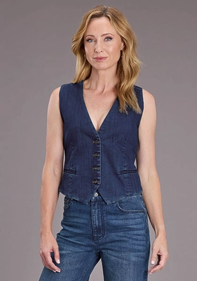 Commuter Friendly Look Stetson Womens Stretch Denim Dark Wash Cotton Blend Cotton Vest