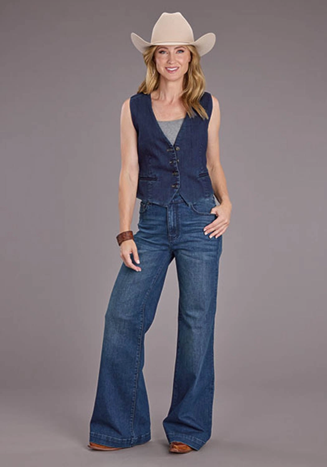 Stetson Womens Stretch Denim Dark Wash Cotton Blend Cotton Vest Urban Explorer Look