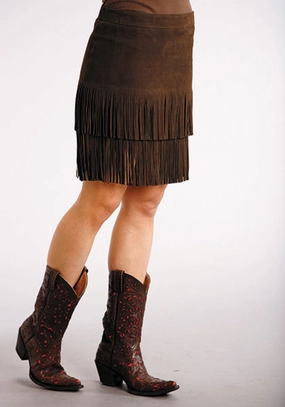 Structured silhouette Stetson Womens Suede Fringe Brown Leather Skirt