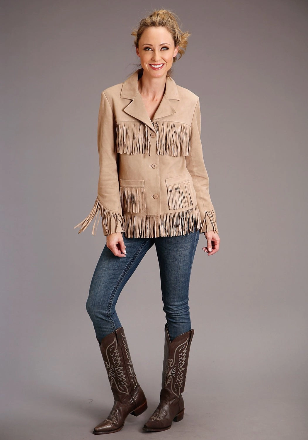 Stetson Womens Tan Leather Iconic Fringe Jacket Soft Interior Coating