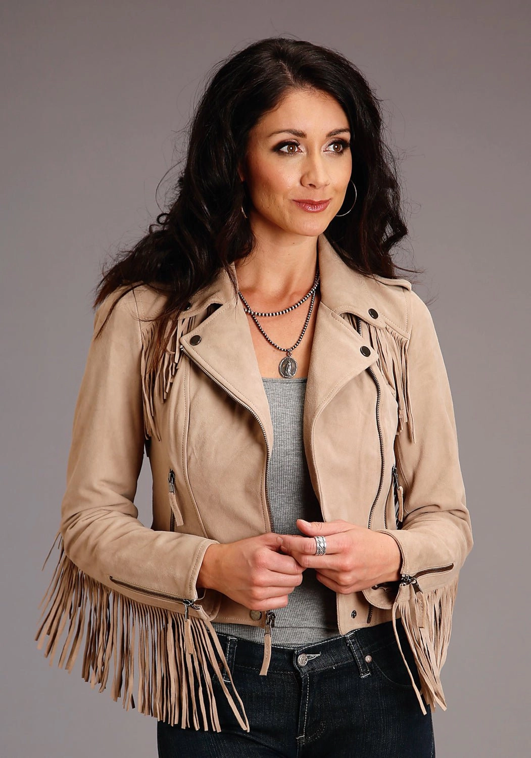 Flatlock Seam Construction Stetson Womens Tan Leather Motorcycle Biker Jacket