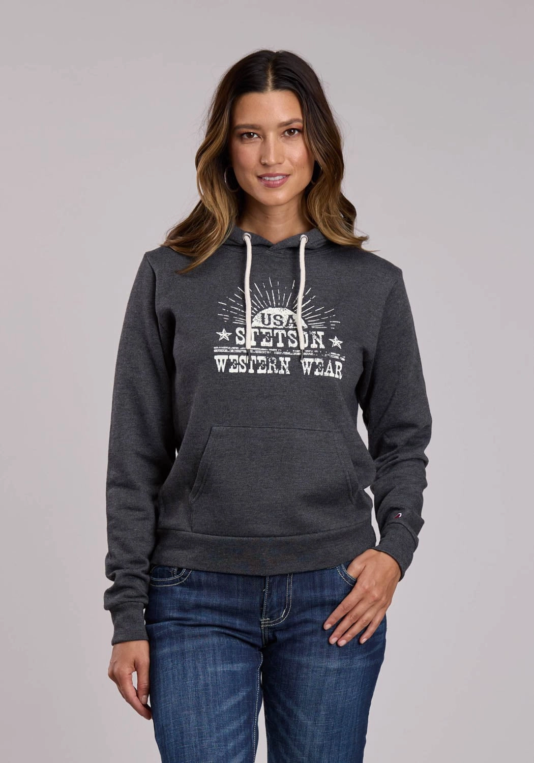 Noise Reduced Fastener System Stetson Womens USA Western Wear Black Cotton Blend Hoodie