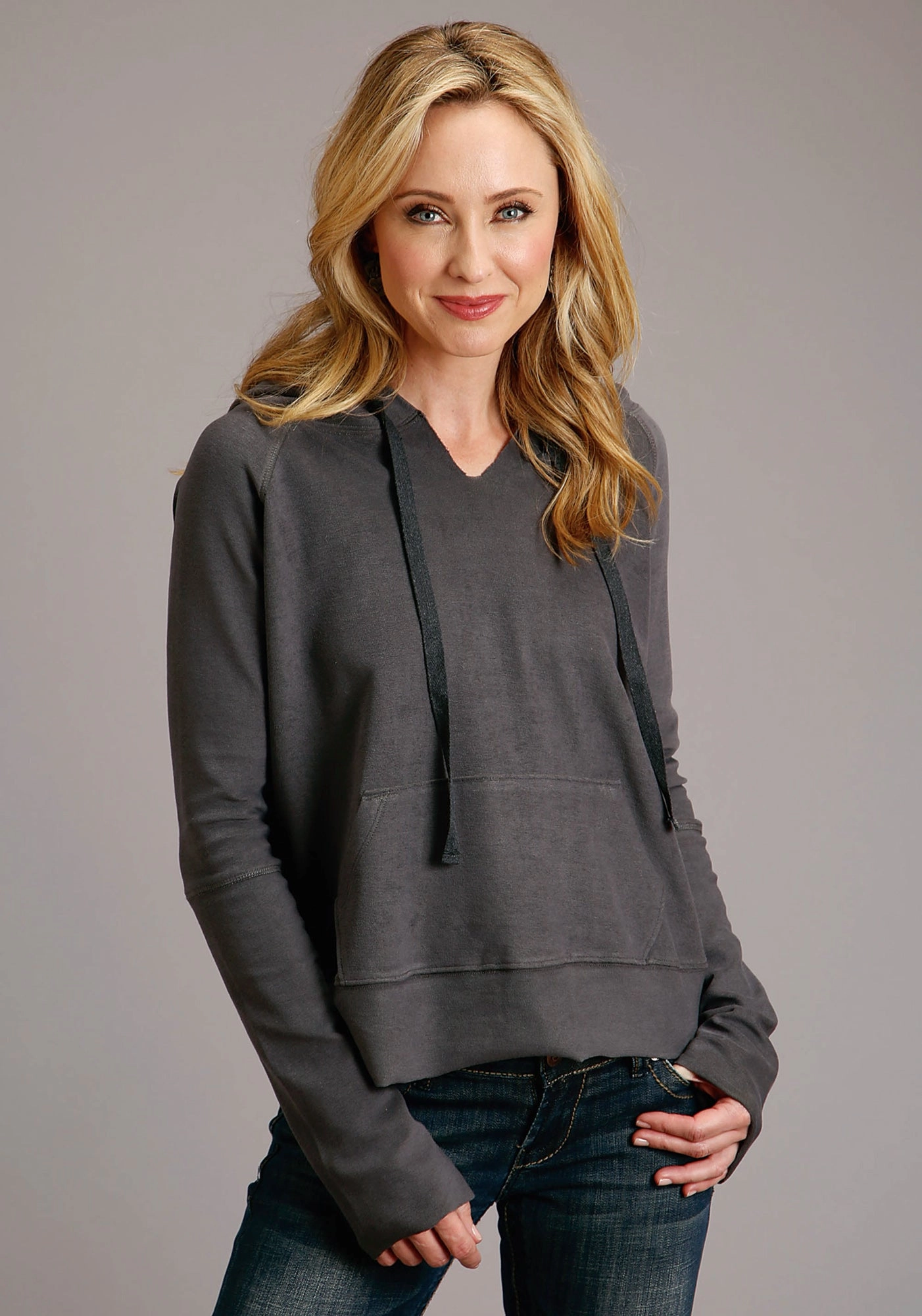 Knitted Comfort Layered Knitwear Stetson Womens Charcoal 100% Cotton Twill Ties Hoodie