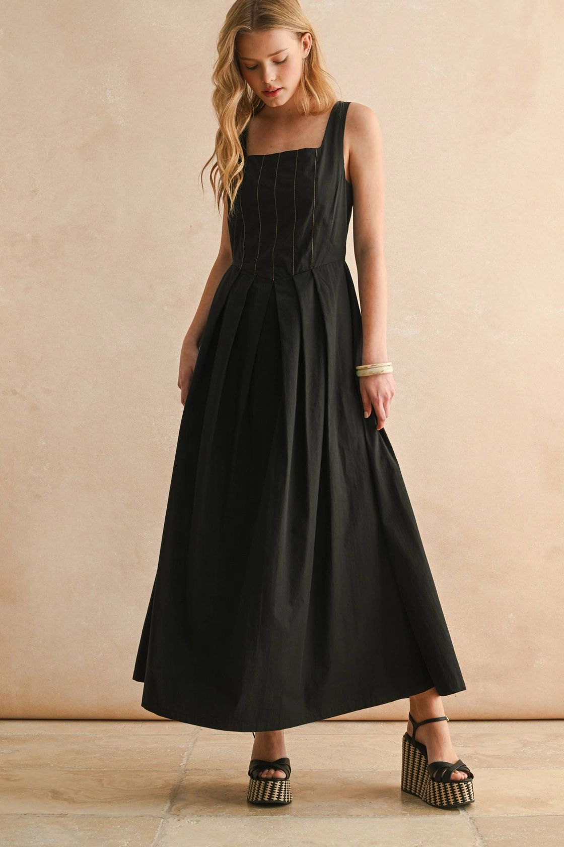 AntiMicrobialLining Stitch Detail Pleated Dress