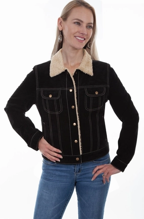 Scully Womens Faux Shearling Jean Black Leather Leather Jacket Canvas Make