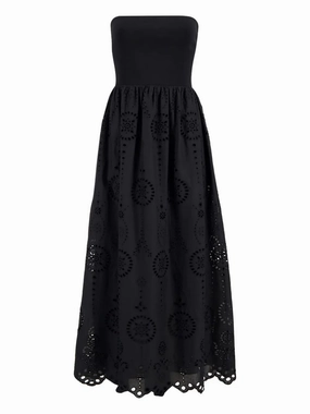 Strapless Knit and Broderie Dress in Black Summer Friendly