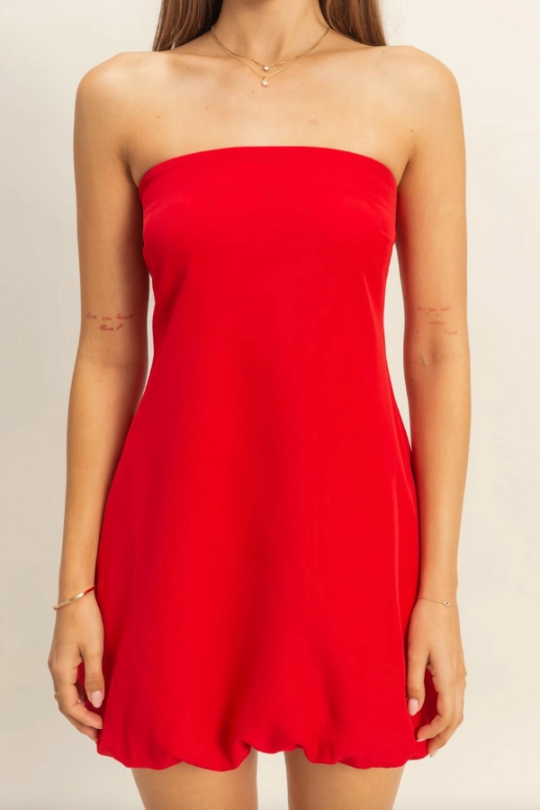 Relaxed and Effortless Night wear Strapless Mini Balloon Dress - Red