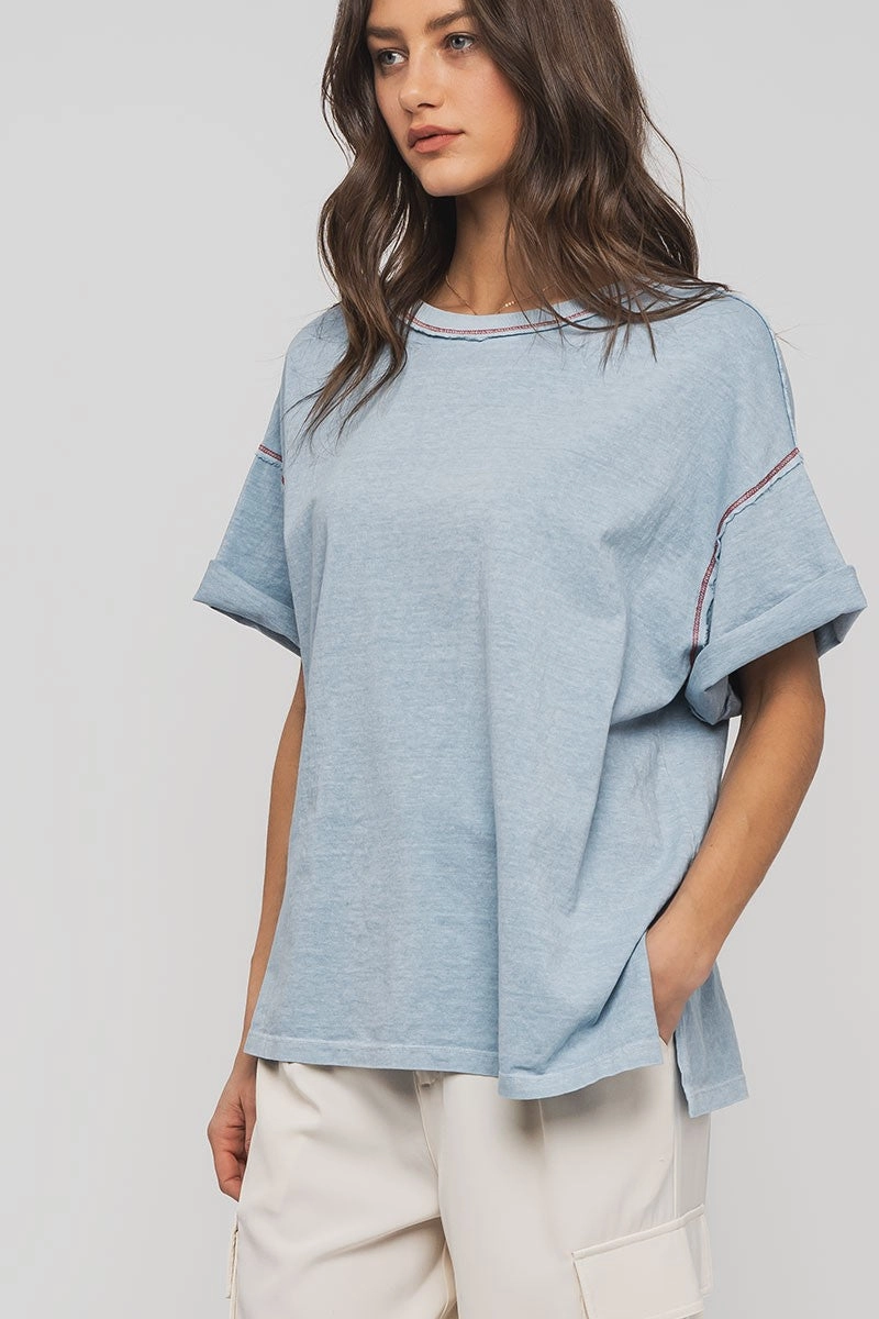 Timeless Oversized Tee - Blue WrinkleResistantTextile