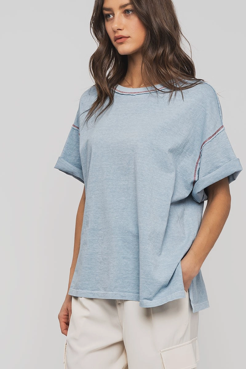 Timeless Oversized Tee - Blue DurableCollarStays Trendy Sweater