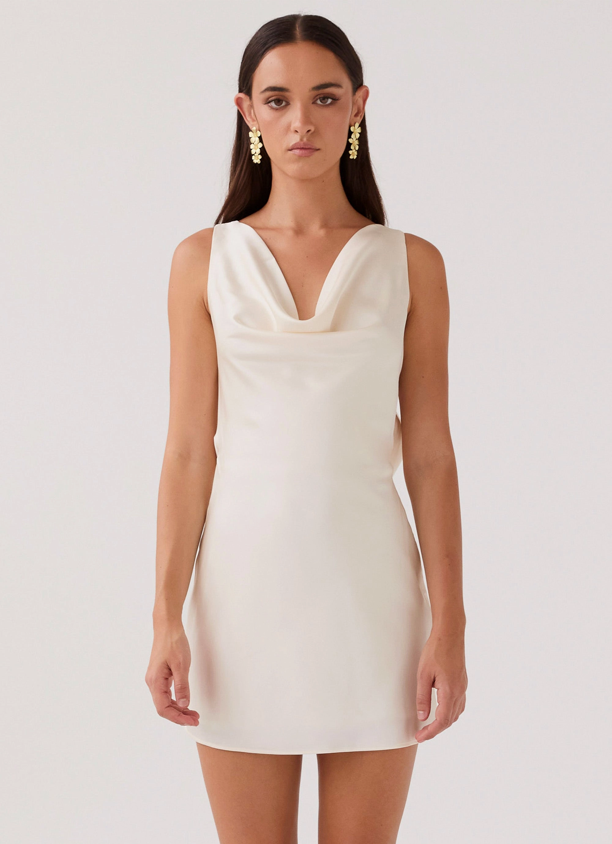 Minimal Fit Slim Silhouette Be Mine Satin Mini Dress - Ivory