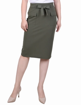 Slim Belted Scuba Crepe Skirt Casual Edge