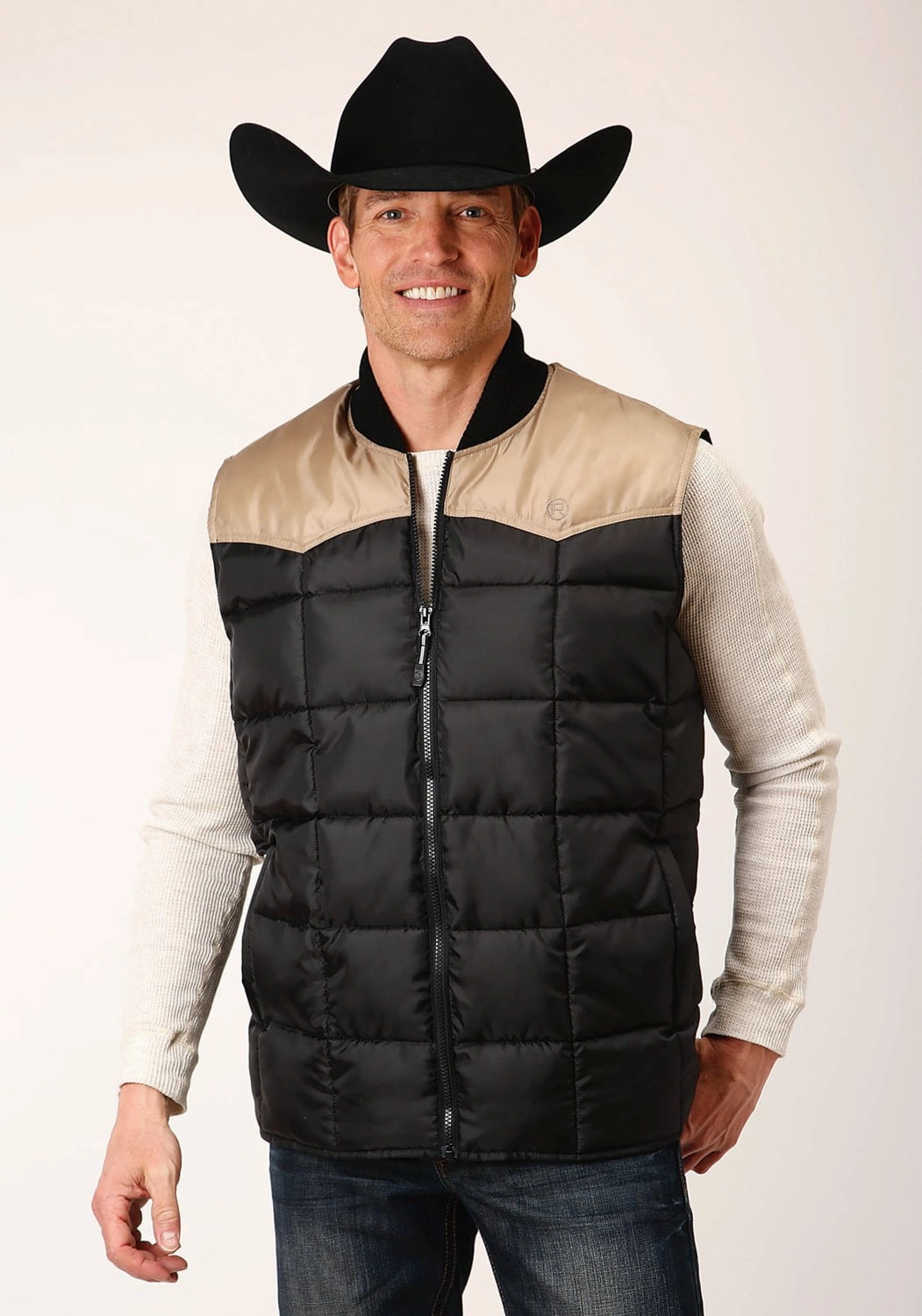 Casual Outdoor Look Compression Resistant Insulation Roper Mens Western Quilted Black 100% Polyester Softshell Vest