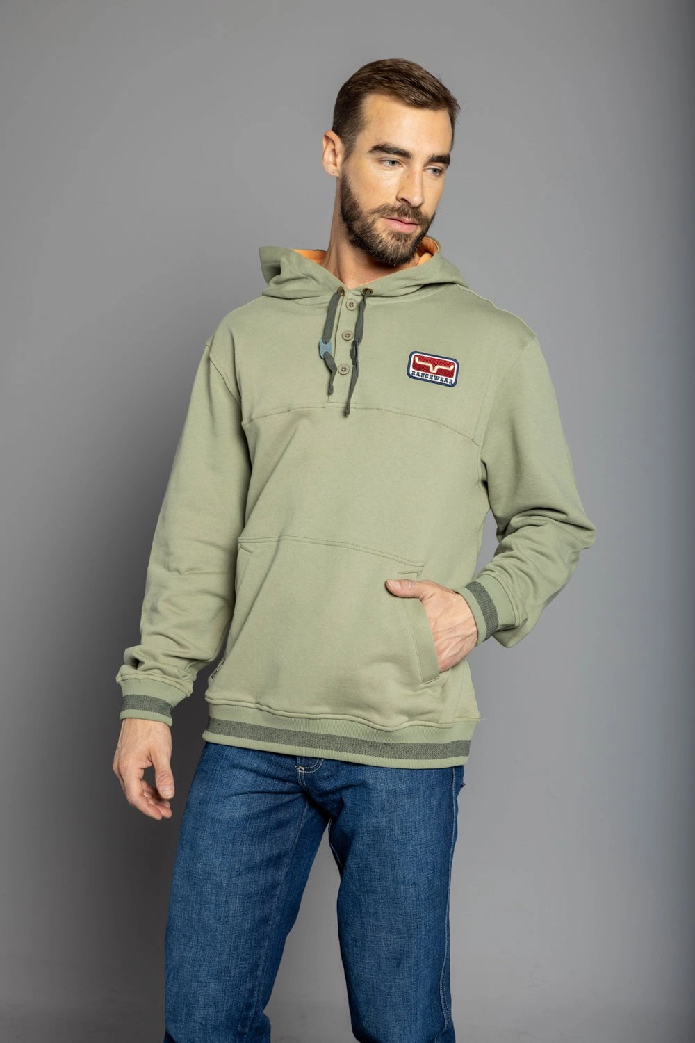 Kimes Ranch Mens Ranch Ready Sage 100% Cotton Hoodie Eco Friendly Padding WrinkleFreeFinish