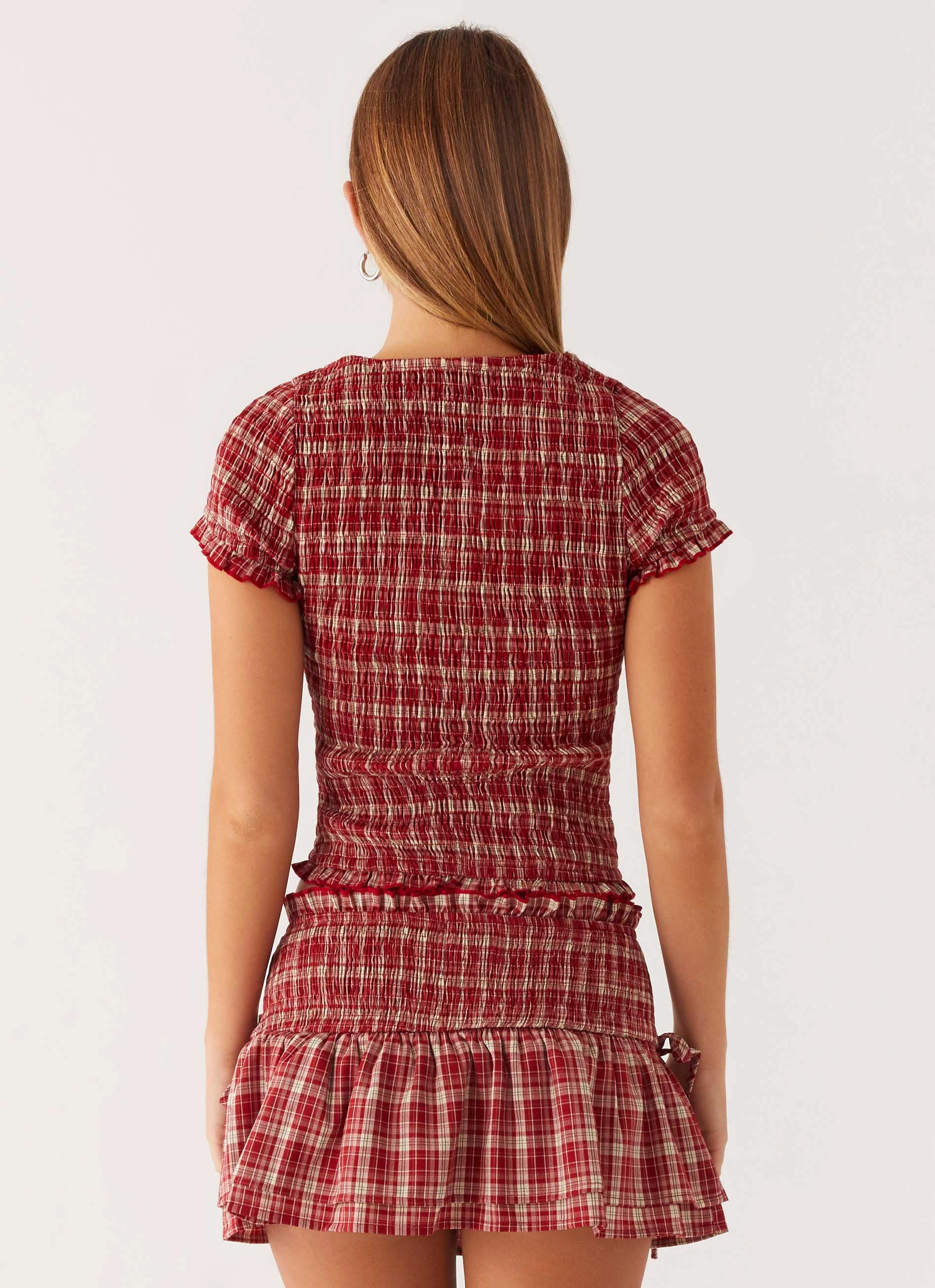 Lenore Button Top - Ruby Check RawEdgedDesign