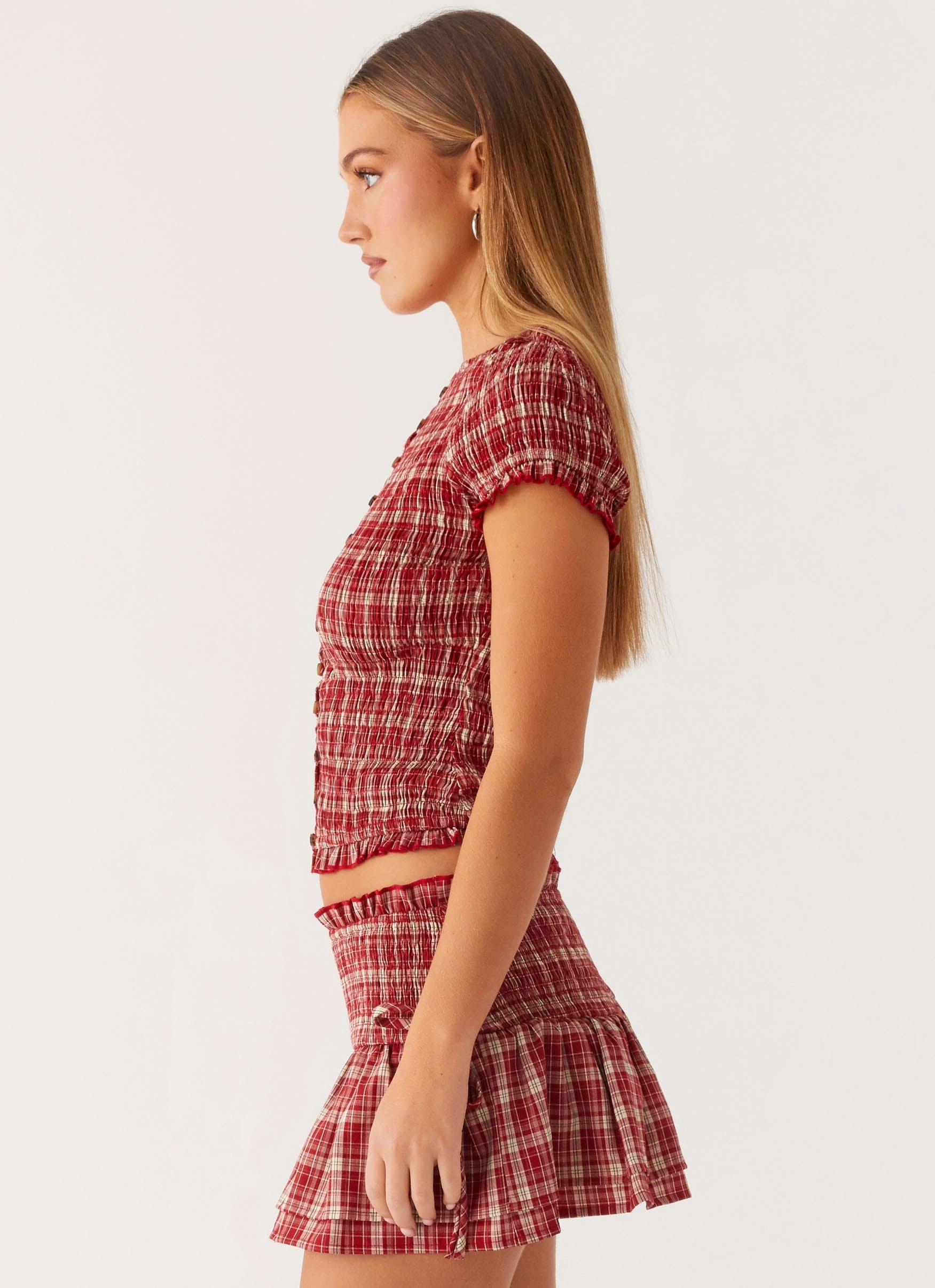 Bold Design Lenore Button Top - Ruby Check