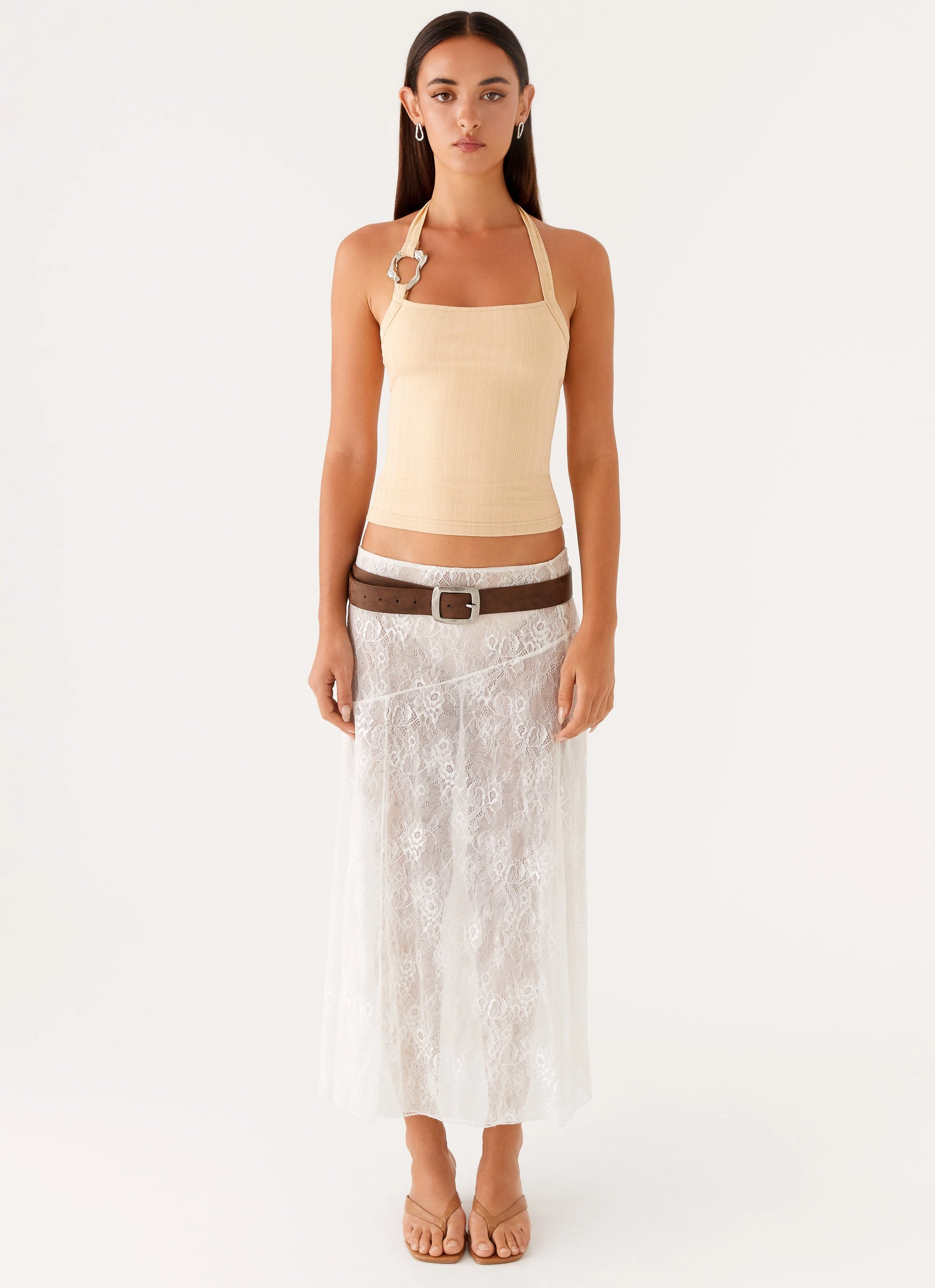Selene Halter Top - Tan NonChafe Tag Placement ReflectiveAccents