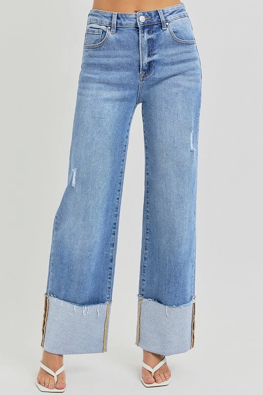 FRANKIE HIGH RISE ANKLE WIDE CUFFED JEANS PortableOption