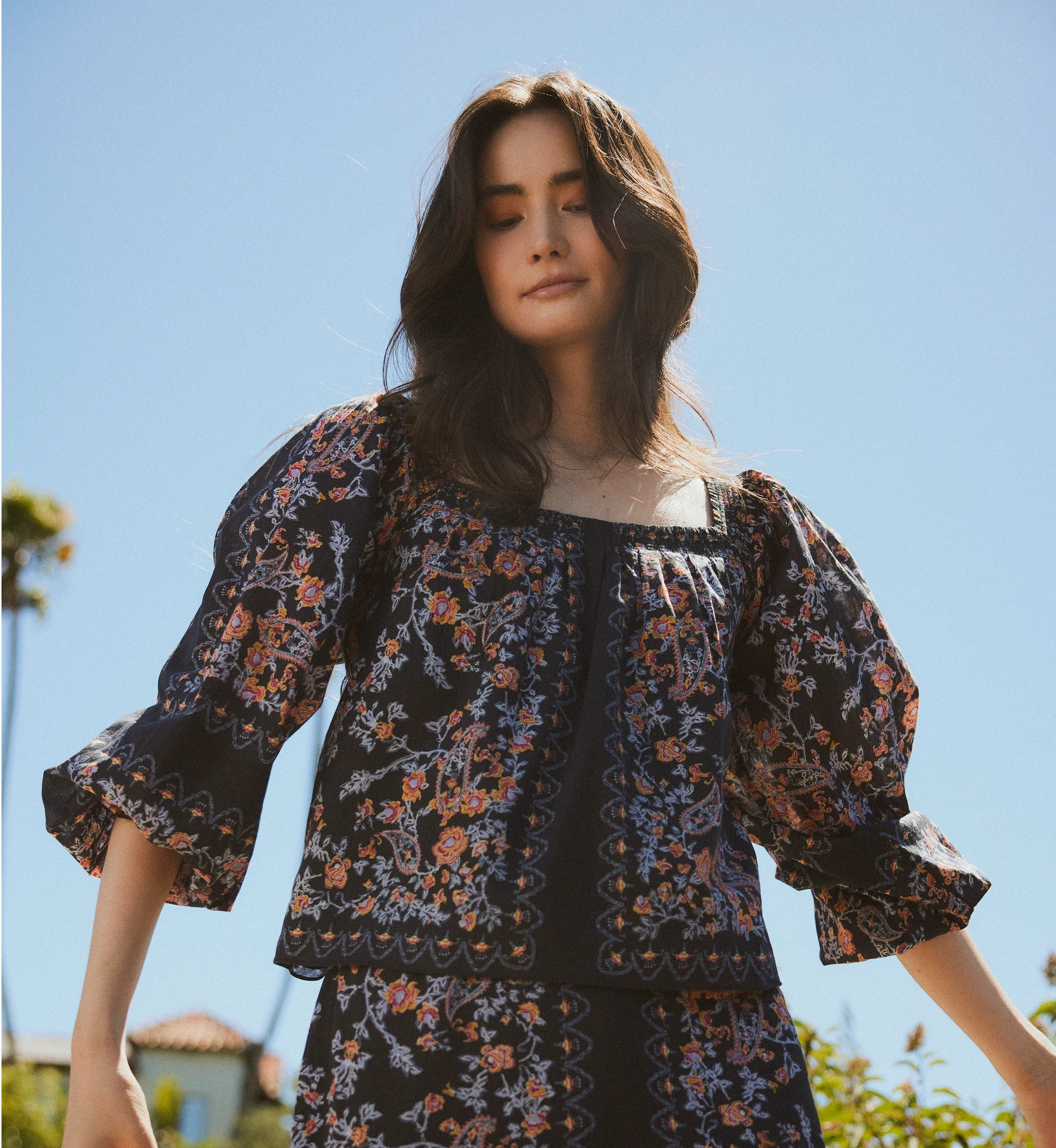 Contemporary Cut DualLayer Weave Lucille Blouse | Dark La Ramos