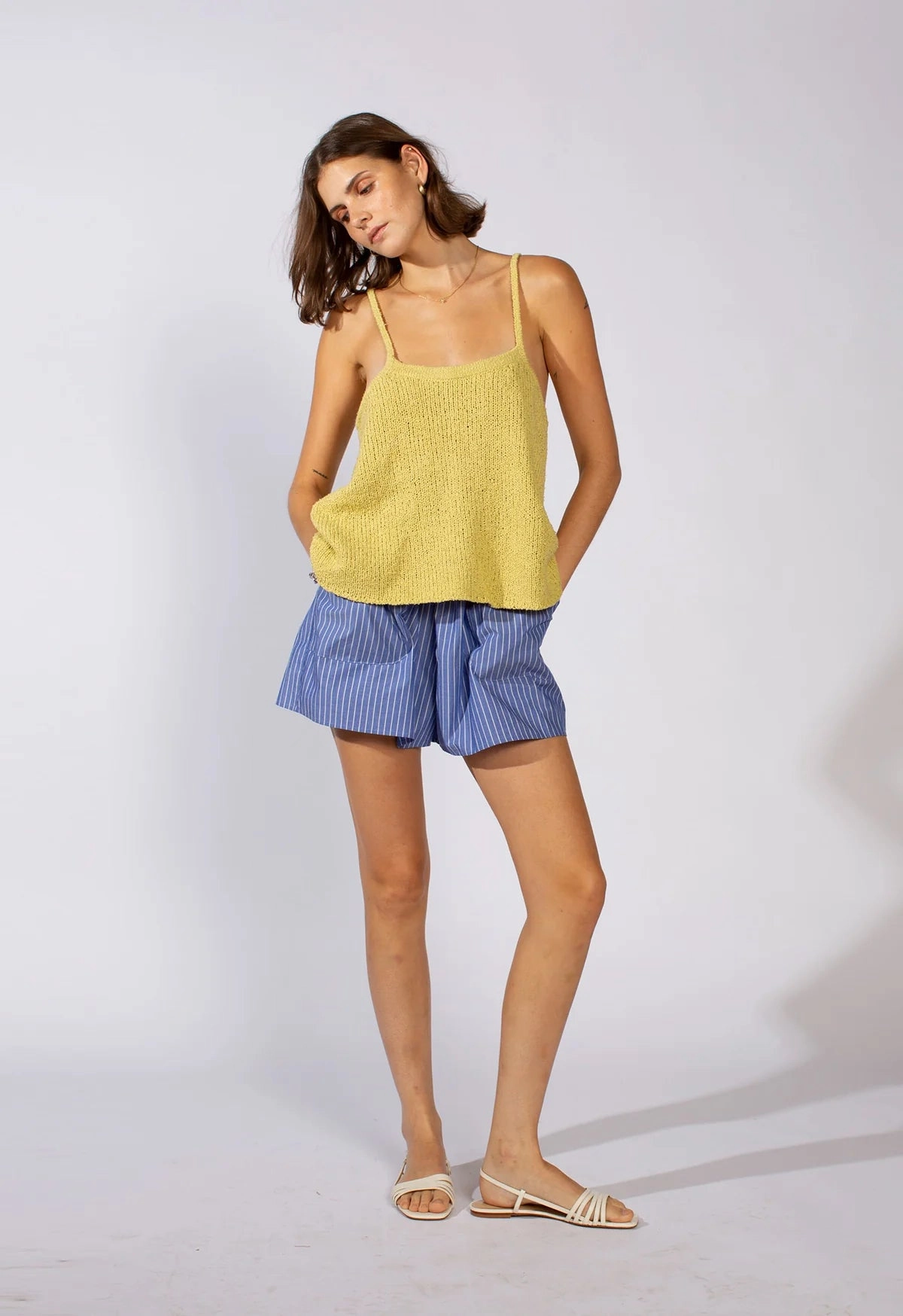 Knitted Scoop Tank in Citrus YarnDyedQuality