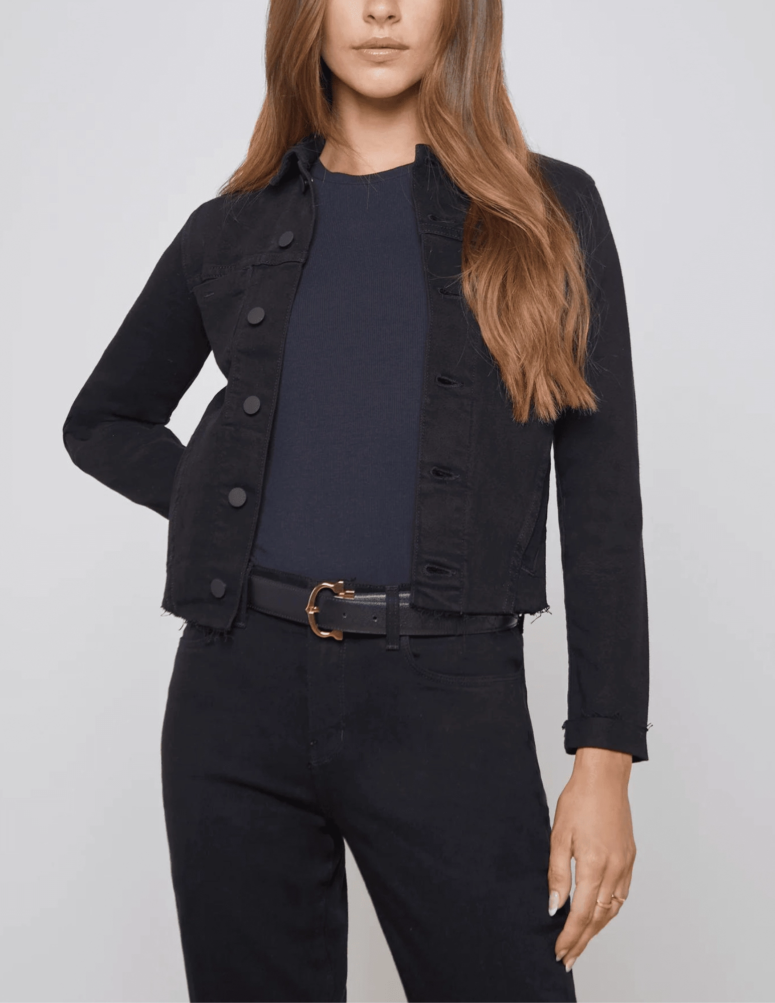 L'Agence Janelle Slim Raw Jacket In Saturated Black Low Bulk Material Move Easy