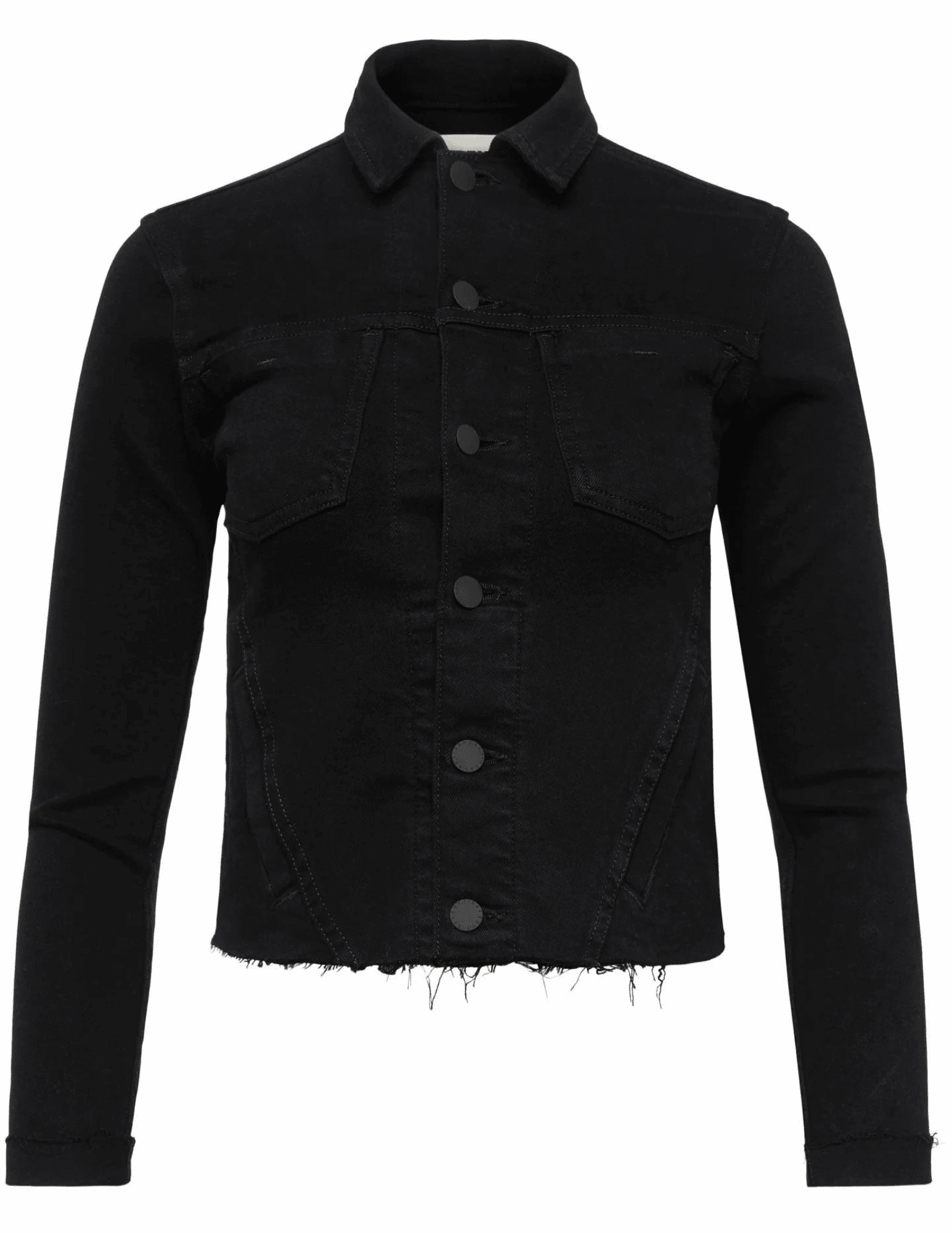 L'Agence Janelle Slim Raw Jacket In Saturated Black Minimalist Design Bonded seams