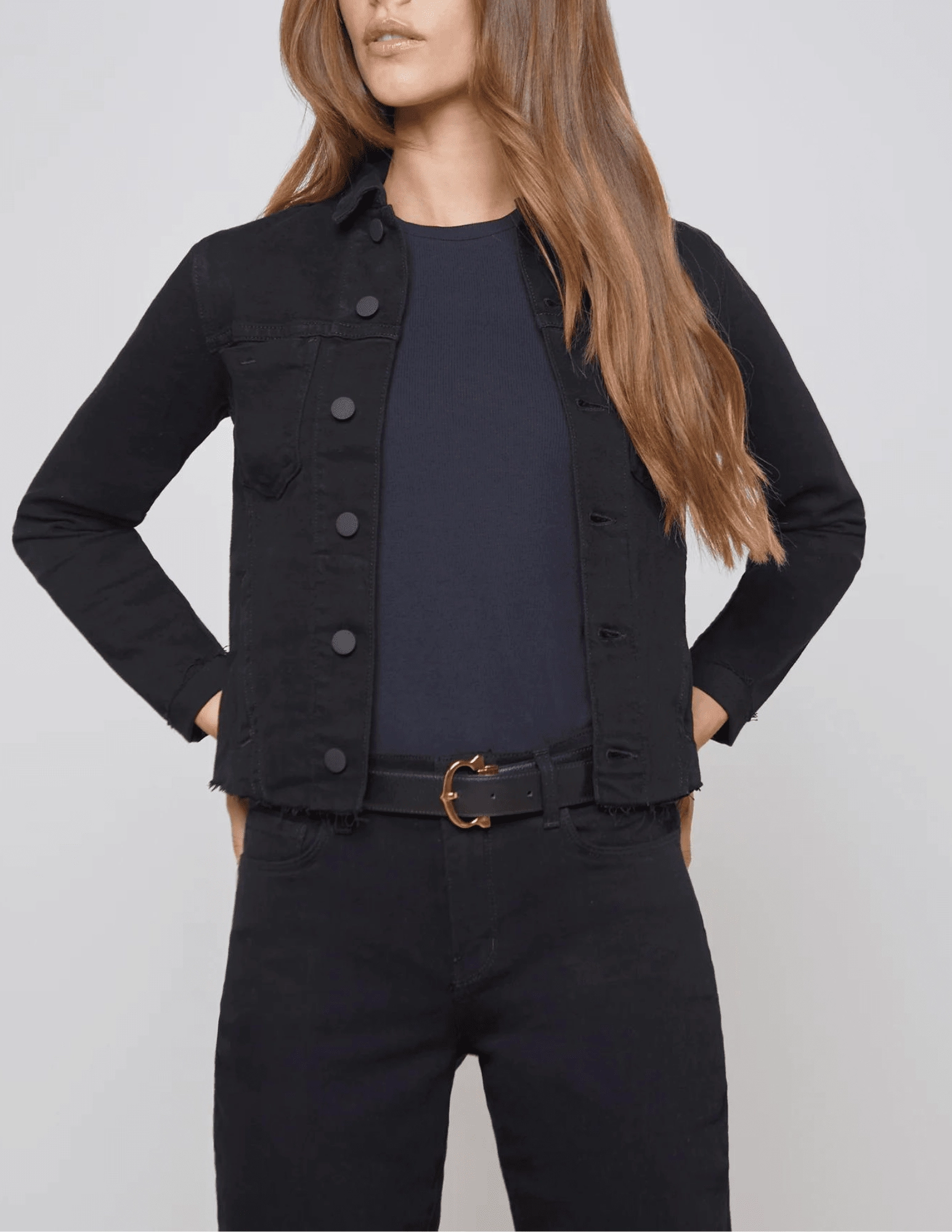 L'Agence Janelle Slim Raw Jacket In Saturated Black Anti Pilling
