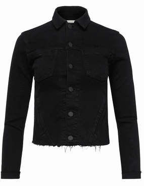 Stretch Weave Fabric L'Agence Janelle Slim Raw Jacket In Saturated Black