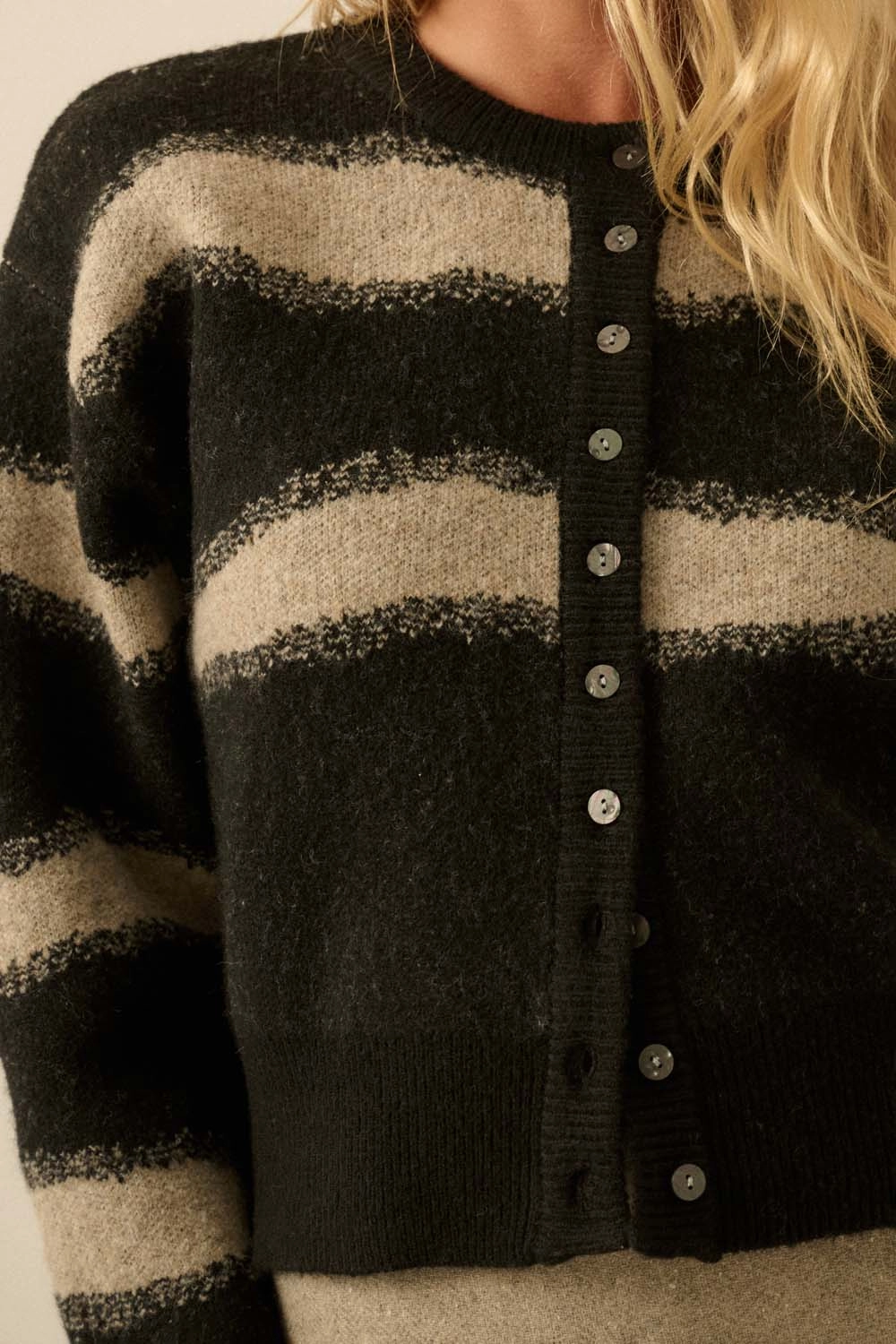 Striped Knit Cardigan - Black Anti Microbial Lining