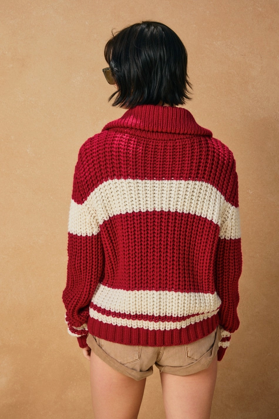 Striped Sweater Jacket - Red Quick Dry Feature