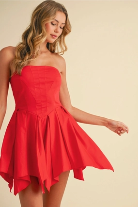 Structured Pleated Mini Dress - Red All Layer