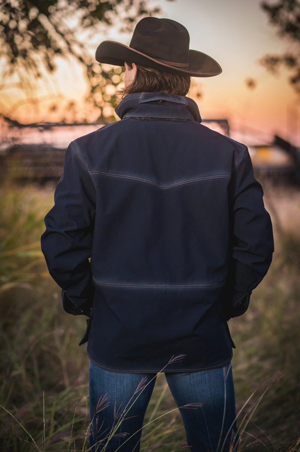 Ergonomic Drape STS Ranchwear Mens Brazos Enzyme Navy Polyester Softshell Jacket