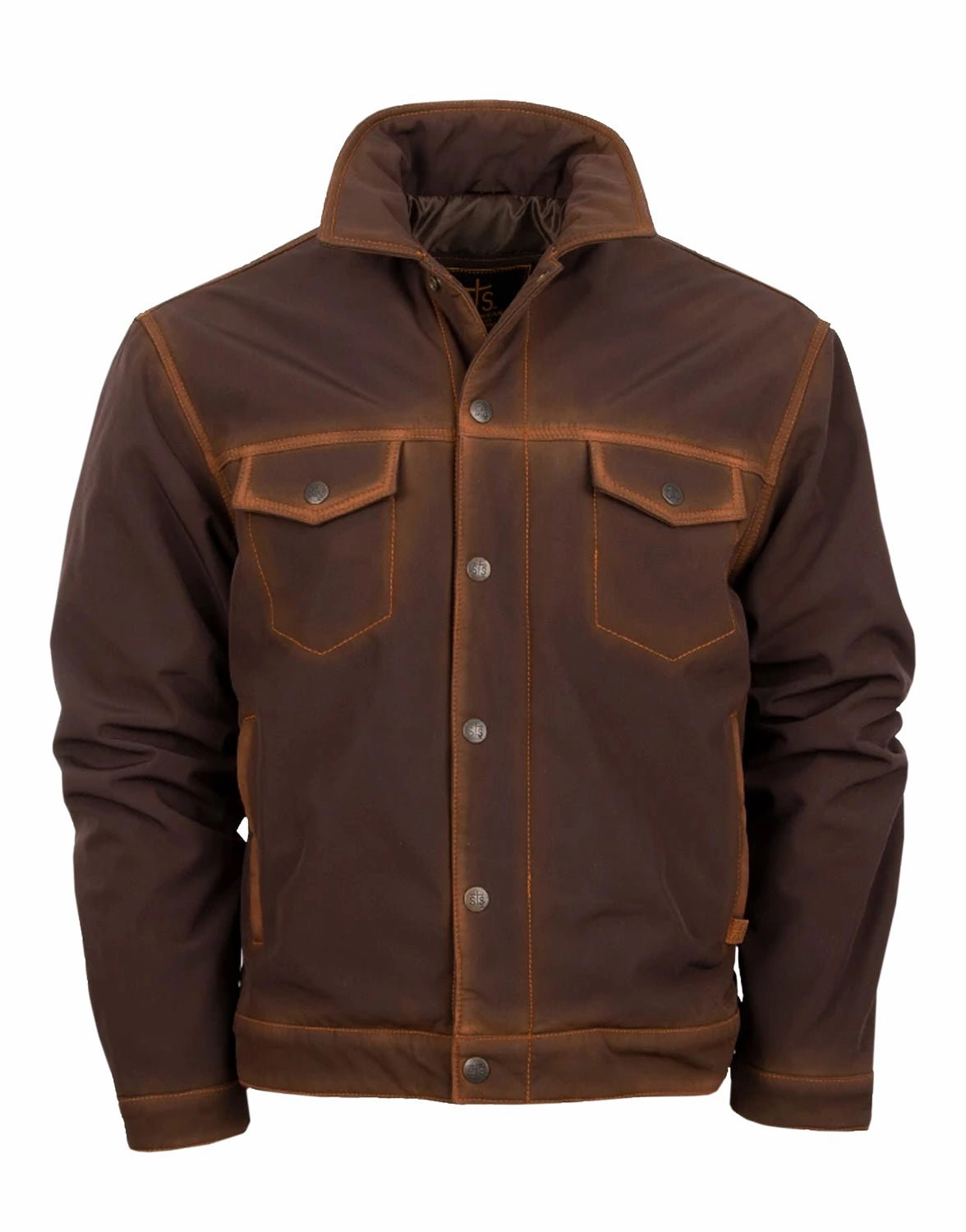 Temperature Regulating Membrane STS Ranchwear Mens Brumby Enzyme Brown 100% Polyester Denim Cut Softshell Jacket