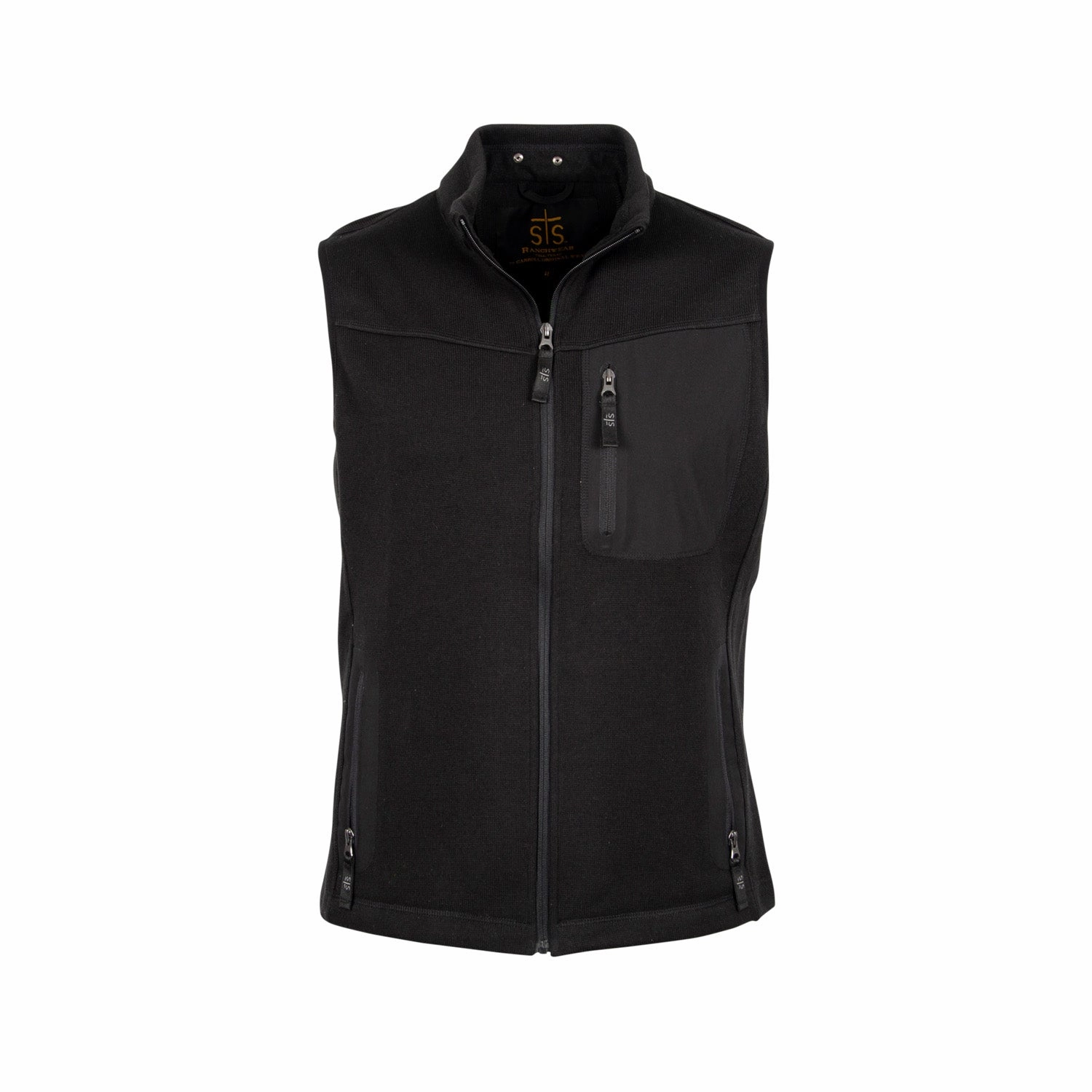 STS Ranchwear Mens Lane Black 100% Polyester Fleece Vest Clean Minimal Look