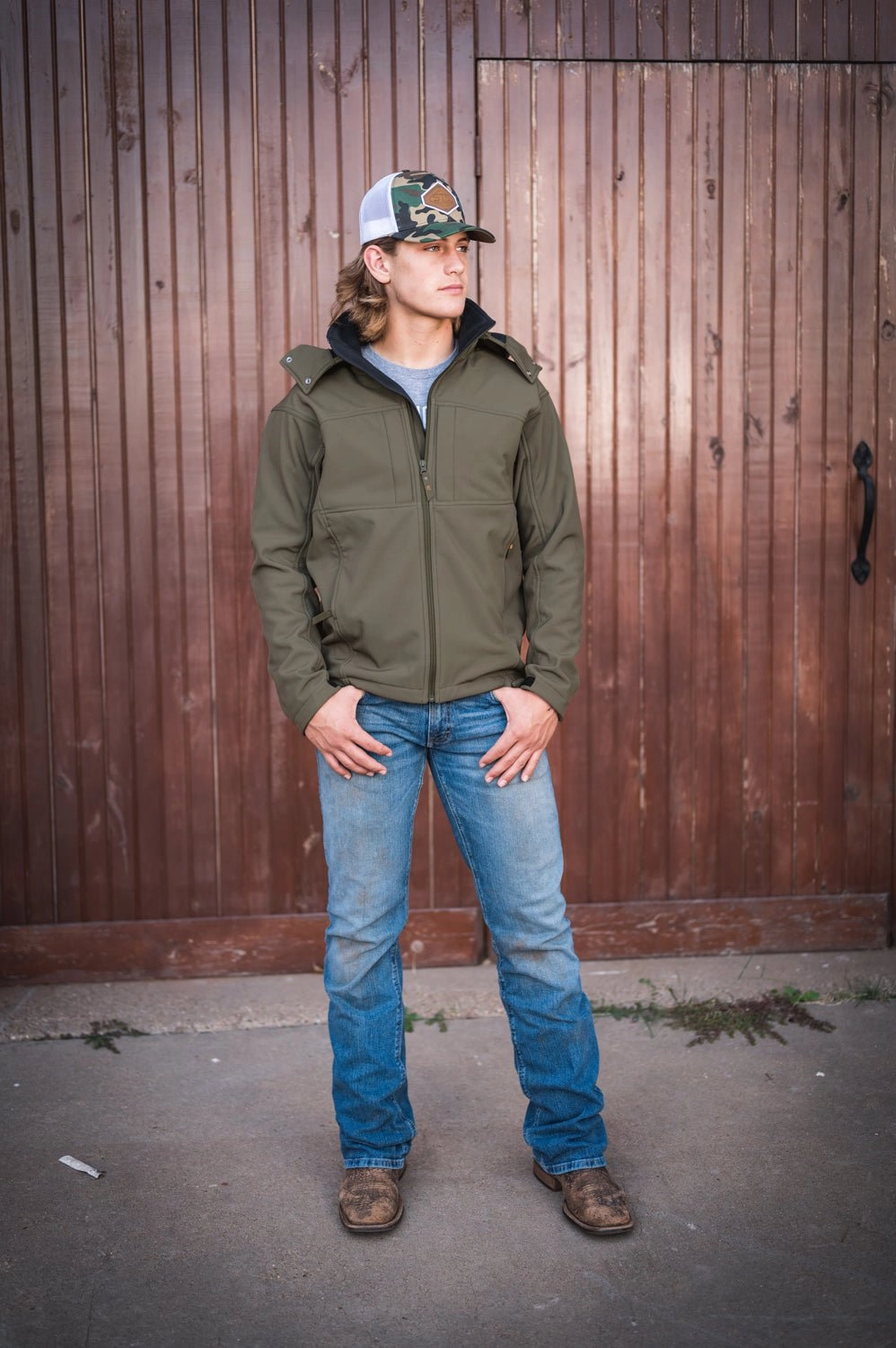 STS Ranchwear Mens Weston Olive Poly/Spandex Softshell Jacket Sleek Outer Modern Minimal