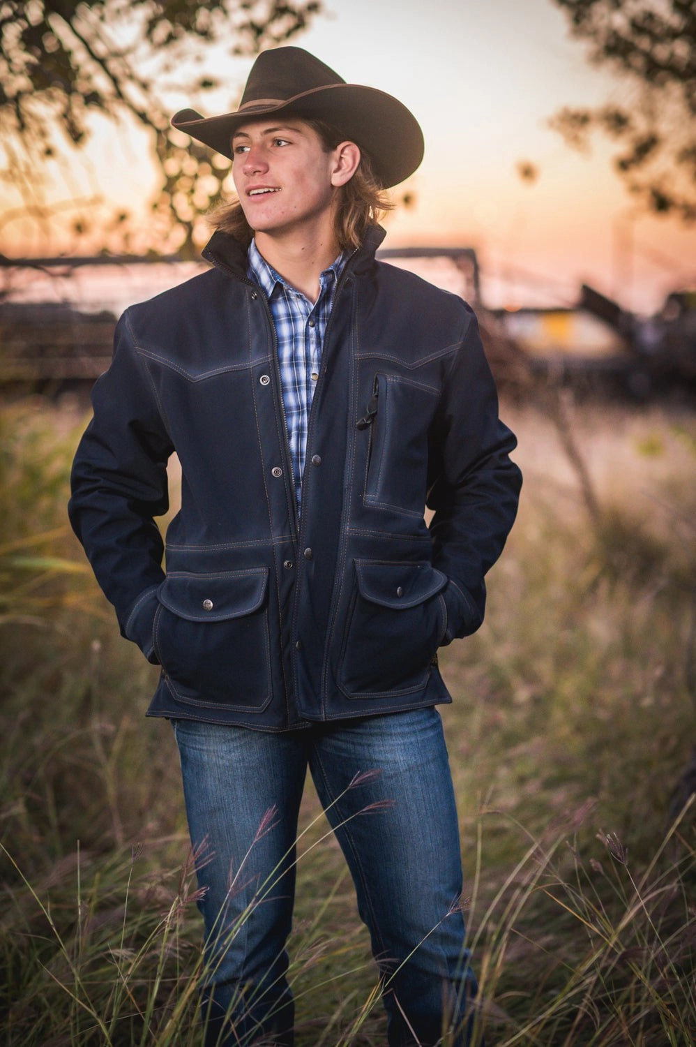 STS Ranchwear Womens Brazos Enzyme Navy Polyester Softshell Jacket Light Pack Option