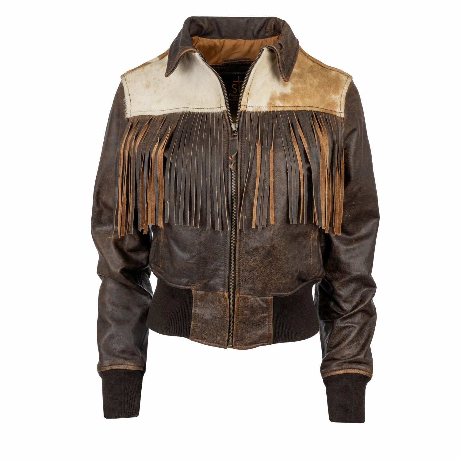 STS Ranchwear Womens Lettie Antique Brown Leather Fringe Jacket Tear Resistant Material Reinforced Elbow Patches