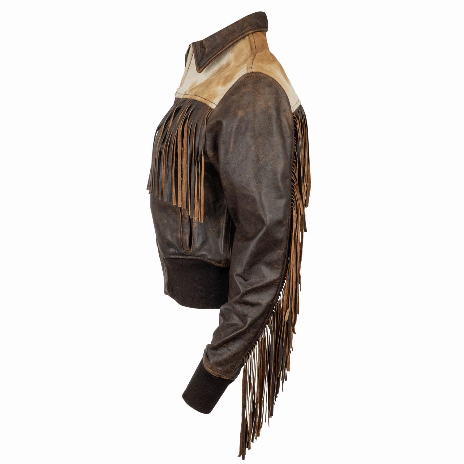 STS Ranchwear Womens Lettie Antique Brown Leather Fringe Jacket Wet Wicking Lightweight Waterproof Jacket