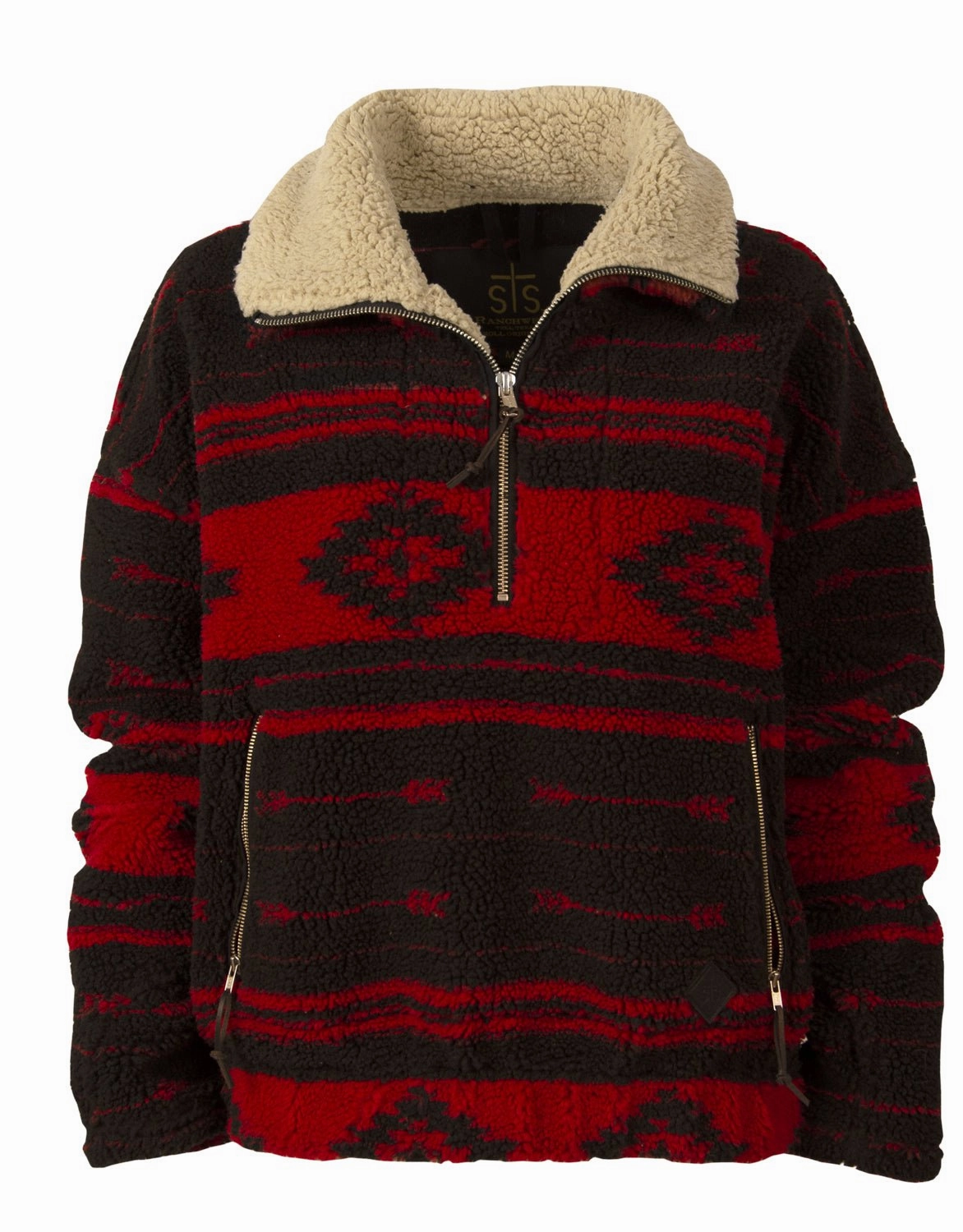 STS Ranchwear Womens Roxie Red/Black 100% Polyester Fleece Jacket Sealed Seams