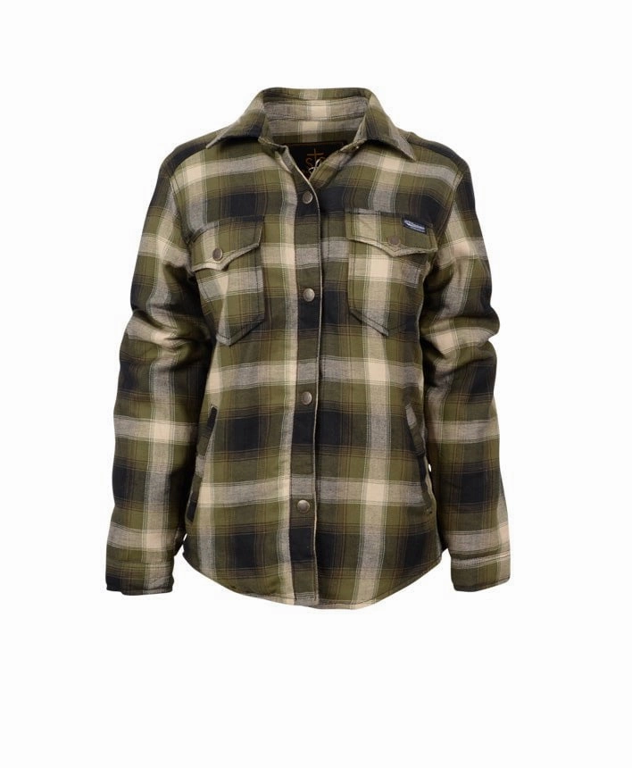 Fall Outfit UV Resistant Finish STS Ranchwear Womens Trapper Shirt Green/Navy Plaid 100% Polyester Cotton Jacket